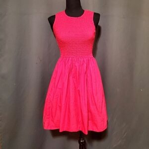 French Connection Hot Pink Rhodes Smocked Poplin 100% Cotton Dress Size 2